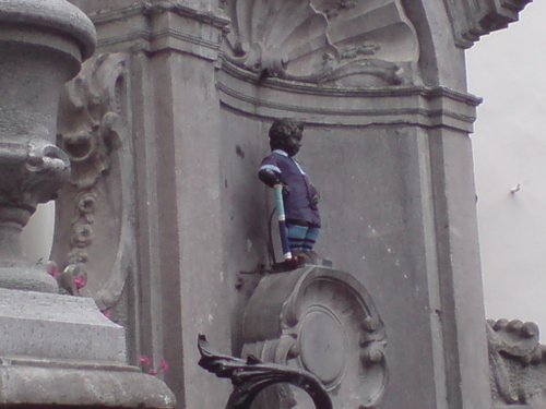 The Pissing Mannequin, dressed for hockey
